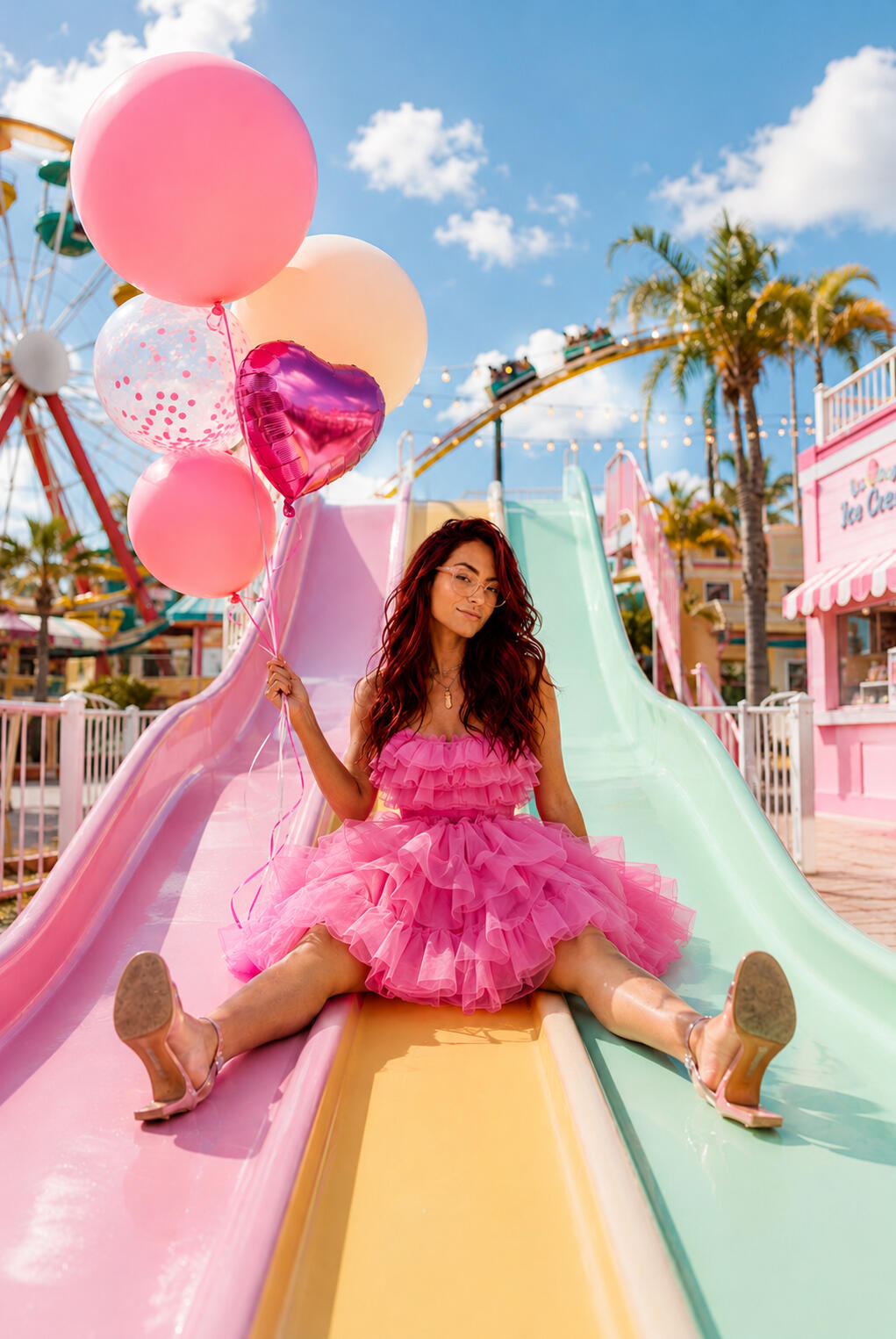 Stephanie in a pink dress